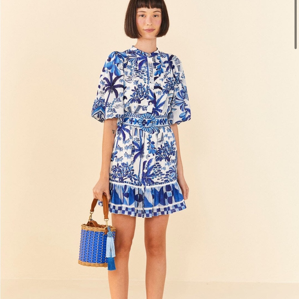 FARM Rio Blue and White Floral Dress